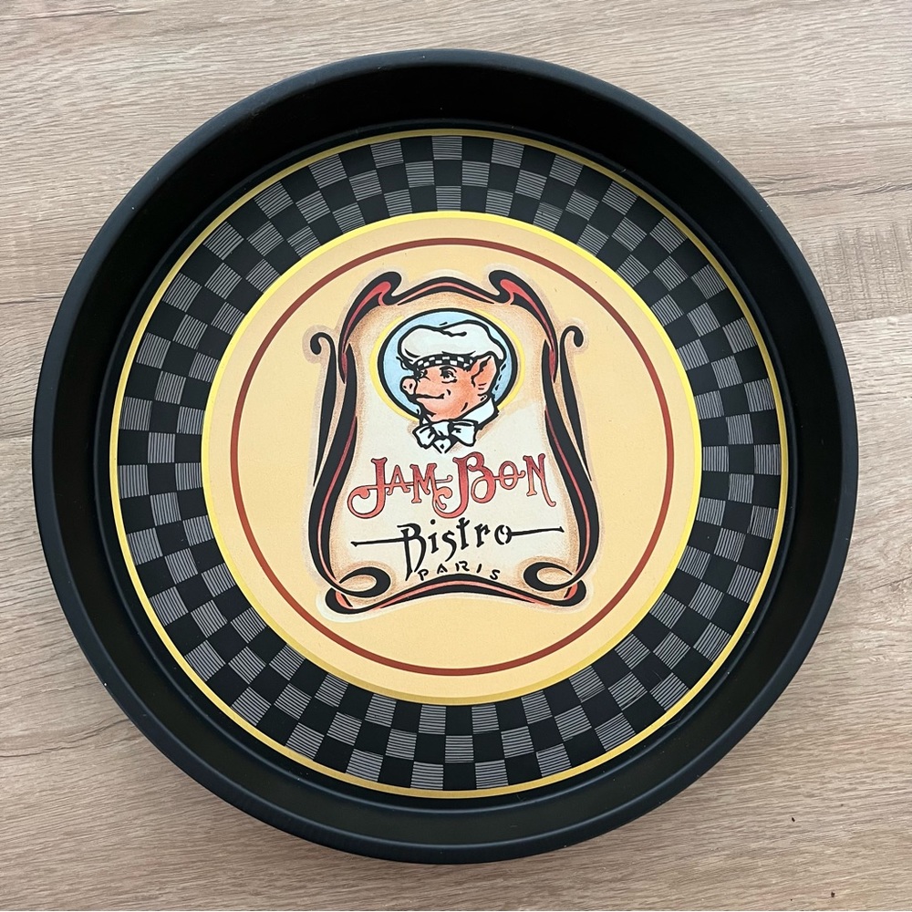 Vintage 1980s department 56 Jam Bon Bistro Paris Tin serving‎ Tray black 12” NWT